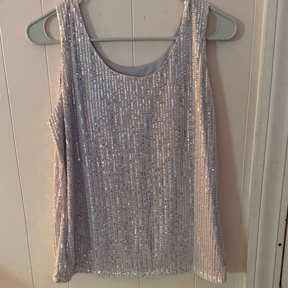 Sequin Scoop Neck Tank Top - Silver